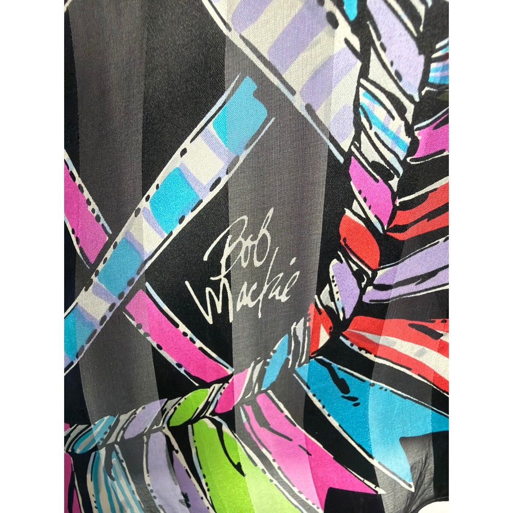 Bob Mackie Wearable Art Silk Scarf Shawl Abstract Ribbon Print 13"x64" - Picture 12 of 13